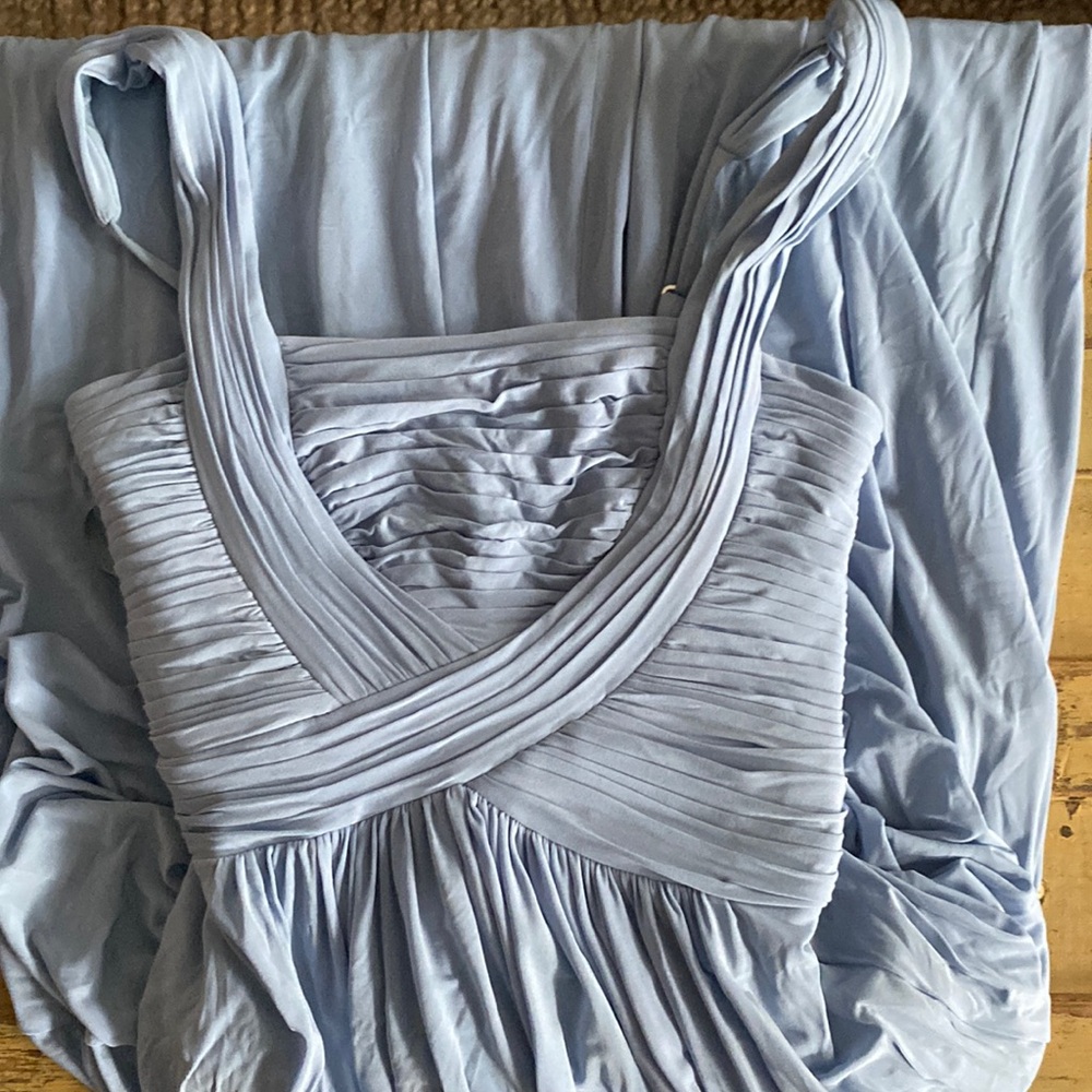 BCBGMAXAZRIA GOWN BLUE FULL LENGTH GOWN DRESS LIGHT BLUE STRETCH BOHO ETHEREAL 4 - Picture 14 of 17